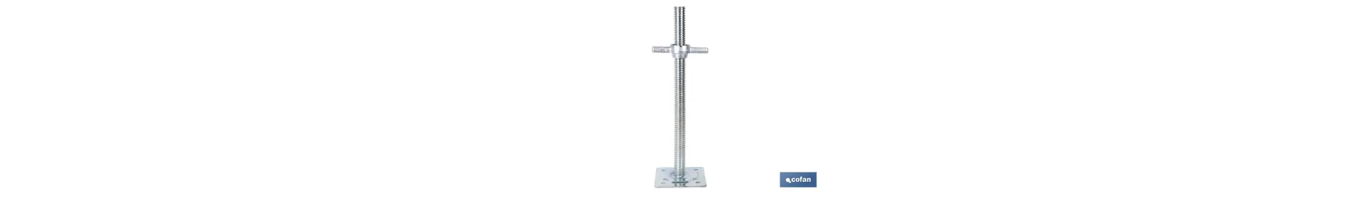 Base niveladora para andamio tubular | Husillo roscado de acero galvanizado 3,4 × 50 cm y placa 15 × 15 cm
