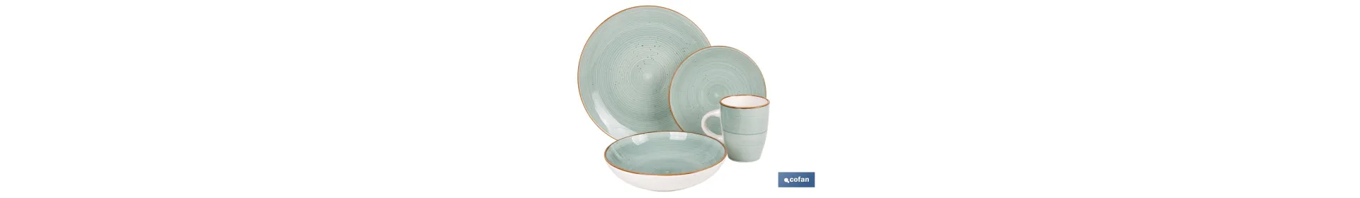 Vajilla de cerámica verde agua pintada a mano | Set de 16 piezas | Apta para lavavajillas, microondas y horno