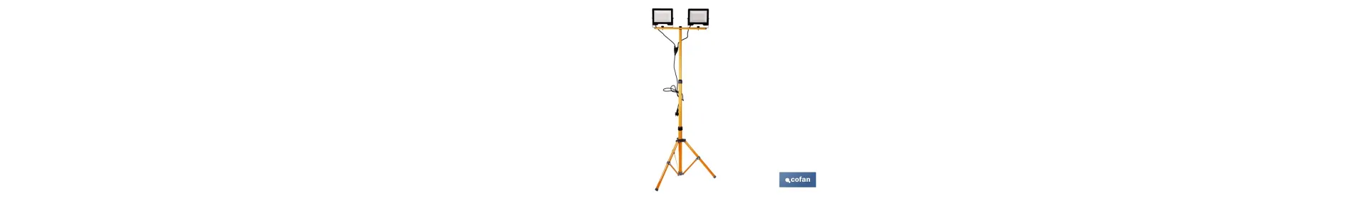 Trípode telescópico con 2 proyectores LED | Altura máxima 1,75 m, 50 W, 4500 lm, protección IP65 | Cable de 1,9 m con enchufe e