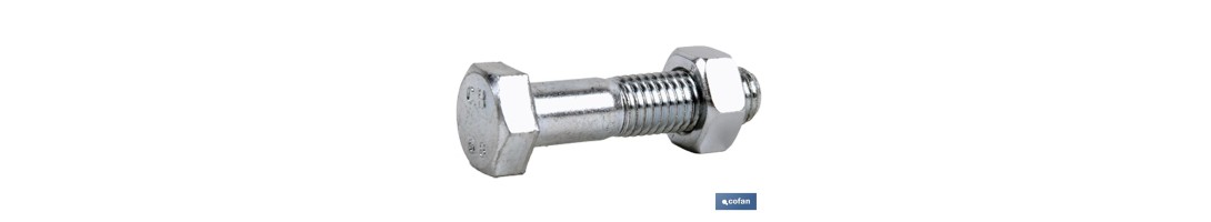 Tornillo con cabeza hexagonal + tuerca DIN-931/934 | Rosca parcial 1/2 | Clase BR Zincado | Medidas desde M-5 hasta M-24