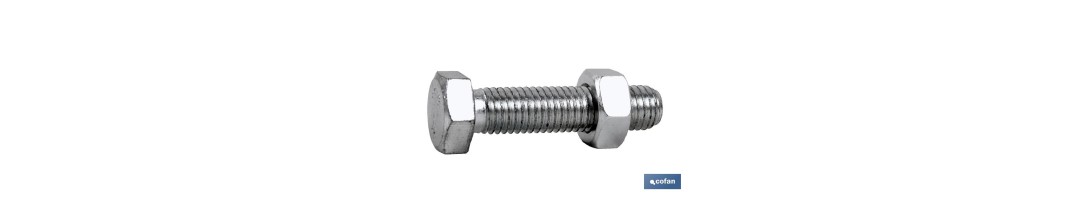 Tornillo con cabeza hexagonal + tuerca DIN-933/934 | Rosca total | Clase BR Zincado | Medidas desde M-4 hasta M-20