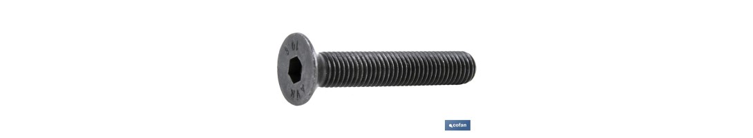 Tornillo allen DIN 7991 | Cabeza avellanada y plana con hexágono | Clase 10.9 negro | Medidas desde M-3 hasta M-24