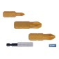 Kit de puntas de atornillar de Titanio 1/4 PZ y adaptador | Contenido 3 puntas Pozi drive y un adaptador