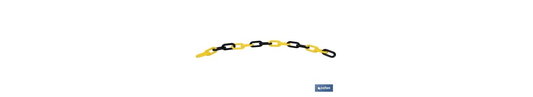Cadena de polipropileno | Color: amarillo y negro | Rollos de 30 metros | Eslabón de 8 mm