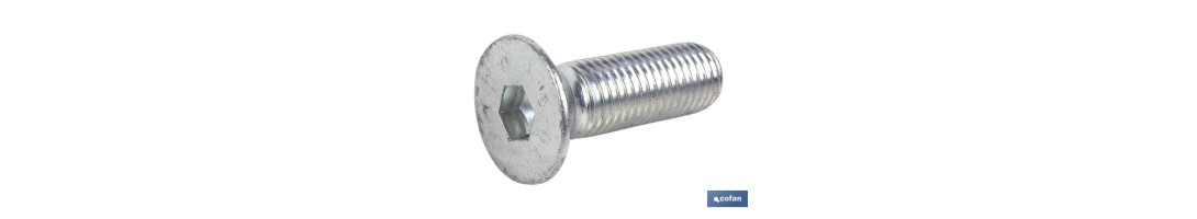 Tornillo allen DIN 7991 | Cabeza avellanada y plana con hexágono | Clase 10.9 zincado | Medidas desde M-3 hasta M-20