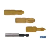 Kit de puntas de Titanio 1/4 PH para atornillar y adaptador | Contenido 3 puntas Phillips y un adaptador
