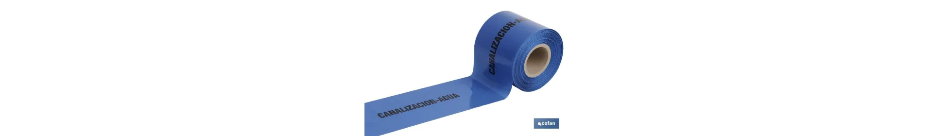 Cinta de balizamiento no adhesiva | Color azul | Texto: CANALIZACIÓN AGUA | Medida: 150 mm | Longitud: 250 metros | Galga 300
