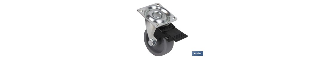 Rueda de polipropileno con placa de 42 mm y freno | Diámetros desde 25mm hasta 50 mm | Para pesos desde 30 kg hasta 45 kg