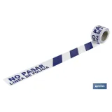 Cinta de balizamiento no adhesiva | Color azul y blanco | Texto: NO PASAR LÍNEA DE POLICíA | Medida: 80 mm | Longitud: 100 metr