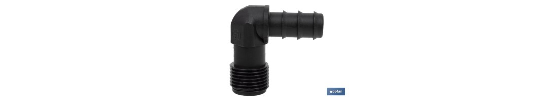 Conector en forma de Codo con Rosca Macho 3/4\"\" color Negro