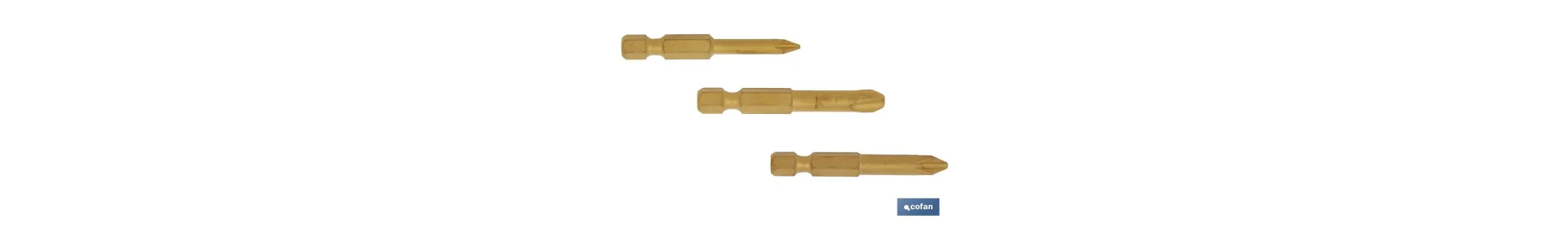 Kit de puntas de Titanio para atornillar | Contenido 3 puntas Phillips de 50 mm | Modelo 1/4 PH