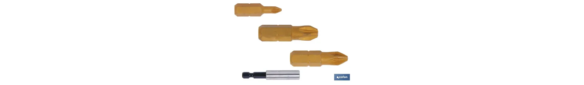 Kit de puntas de atornillar de Titanio 1/4 PZ y adaptador | Contenido 3 puntas Pozi drive y un adaptador