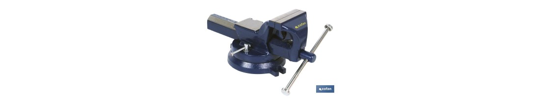 Tornillo de banco paralelo giratorio | Fabricado en acero forjado | Anchura de mordazas: 10, 12,5 y 15 cm