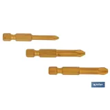 Kit de puntas de Titanio para atornillar | Contenido 3 puntas Pozi drive de 50 mm | Modelo 1/4 PZ