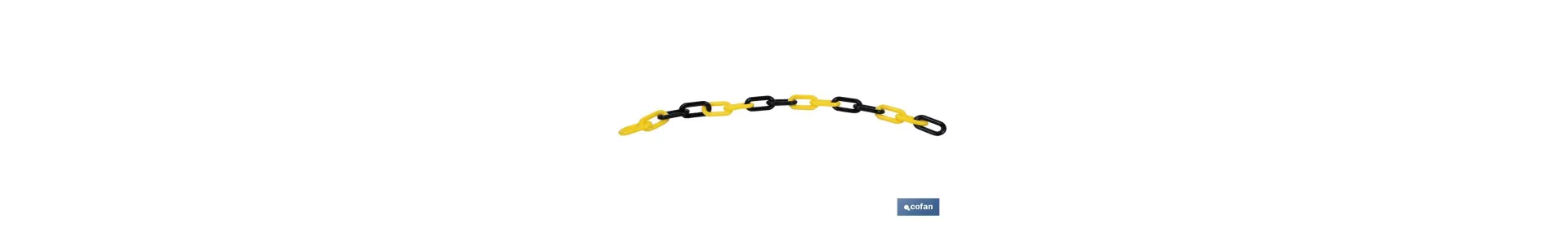 Cadena de polipropileno | Color: amarillo y negro | Rollos de 30 metros | Eslabón de 8 mm