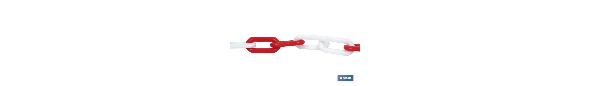 Cadena de polipropileno | Color: rojo y blanco | Rollos de 30 metros | Eslabón: 8 mm