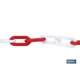 Cadena de polipropileno | Color: rojo y blanco | Rollos de 30 metros | Eslabón: 8 mm