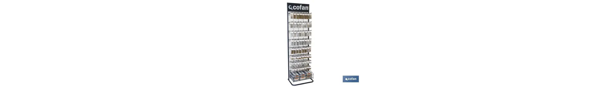 Expositor para Blíster Surtidos. El expositor cuenta con 906 blíster. Crea espacios personalizados de venta (fijación, tornille