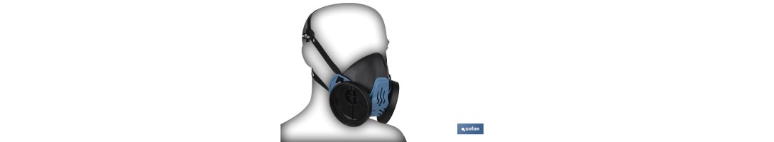 Media máscara | Para dos filtros de protección intercambiables | Bandas de sujeción | Protección contra gases, vapores, partícu