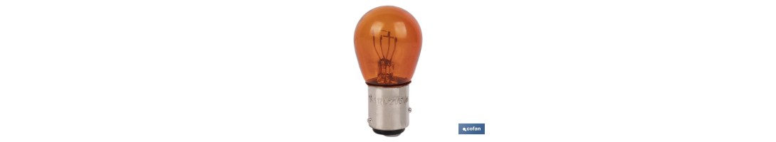 Lámpara de 2 polos descentrada 12 V | Casquillo de tipo BAZ15 | Bombilla P21/5W en color ámbar o naranja