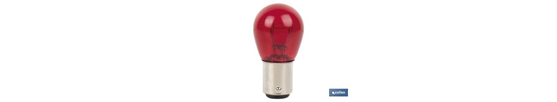 Lámpara de 2 polos descentrada 12 V | Casquillo de tipo BAW15d | Bombilla P21/5W en color rojo