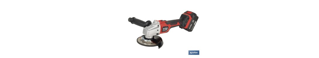 Amoladora a batería sin escobillas | Velocidad variable | Mango 3 posiciones | Incluye: batería de 20 V y 4.0 Ah, cargador y ma