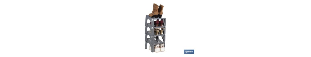 Organizador de zapatos en color gris | Pack de 4 sorportes apilables para maximizar el espacio