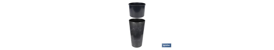 Maceteros cónicos decorativos con depósito | Color: negro | Resistentes para los UV | Material: polipropileno | Disponibles en 
