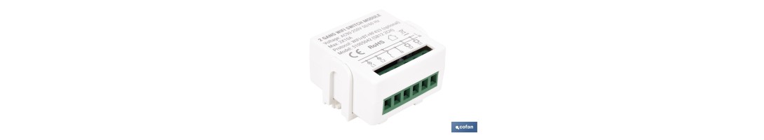 Relé inteligente de 2 interruptores WiFi | Aplicación: Smart Life o Tuya | Conectividad WiFi + Bluetooth | Para luces de hasta