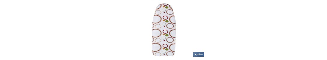 Funda para tabla de planchar acolchada | Material: algodón y muletón | Medidas 140 x 60 cm | Estampado de círculos de colores