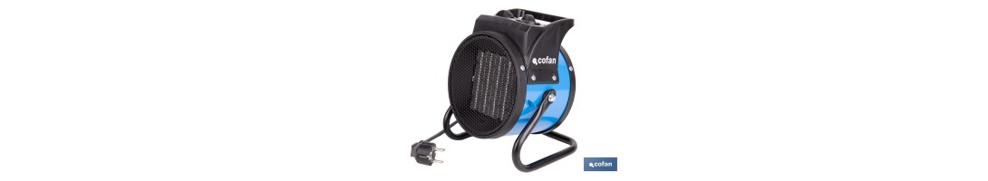Calefactor cerámico industrial | Potencia: 2000 W | Diseño portátil | Termostato ajustable | Protección térmica