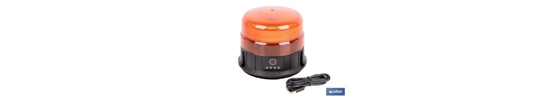 Luz emergencia rotativa 360° | Recargable USB-C | Base magnética | Certificada ECE R65 | Para vehículos industriales y agrícola