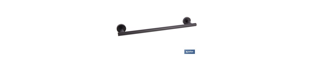 Toallero negro mate | Material: acero inoxidable | Diseño redondo | Kit de fijación incluido | Medidas: 45 x 8 x 5 cm