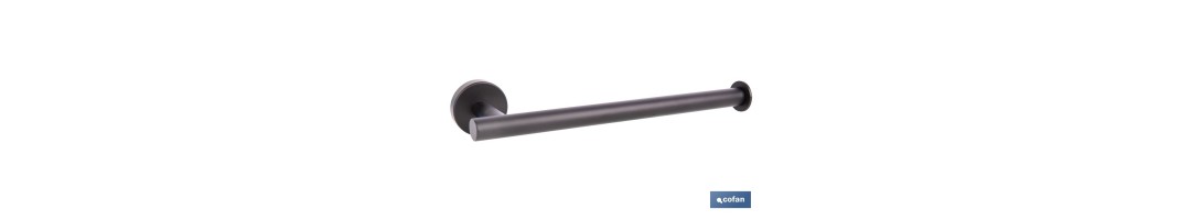 Toallero negro mate | Material: acero inoxidable | Diseño redondo | Kit de fijación incluido | Medidas: 28 x 8 x 5 cm