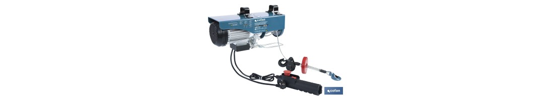 Polipasto eléctrico con parada de emergencia | Altura de elevación: 10/20 m | Protección IP54 | Incluye mando | Disponible en d
