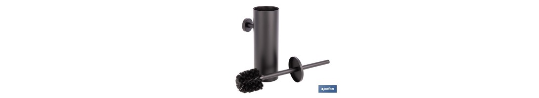 Escobillero de pared negro mate | Material: acero inoxidable | Diseño redondo | Medidas: 9,1 x 12,9 x 39 cm