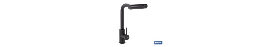 Grifo de cocina negro con 3 funciones y giro 360º | Material: acero inoxidable 304 | Cartucho cerámico de Ø35 mm