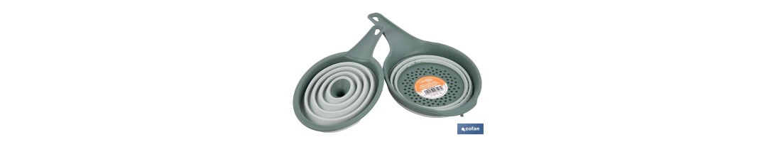 Pack de embudo y colador plegables con mango y capacidad para 0,6 litros | Color: verde | Ahorro de espacio y fácil almacenamie