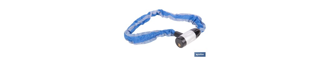 Candado de cadena de acero cementado | Cadena de Ø6 mm y longitud de 90 cm | Funda de nylon azul | Incluye 2 llaves de segurida