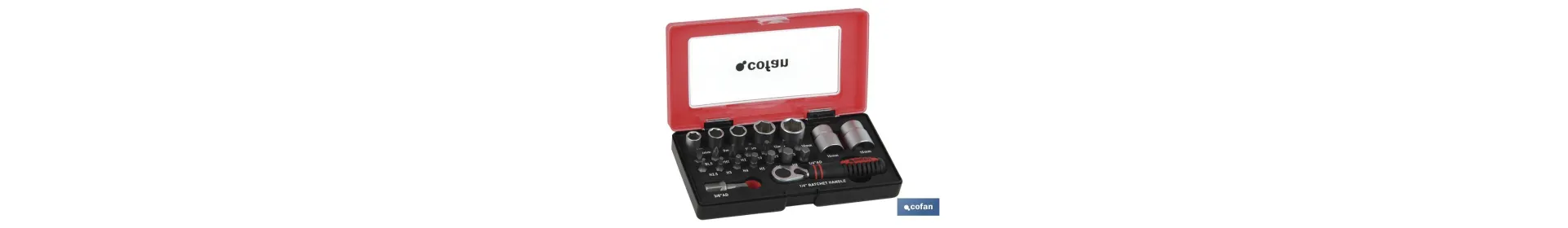 Set mini carraca, vasos y puntas 1/4 23 pcs.