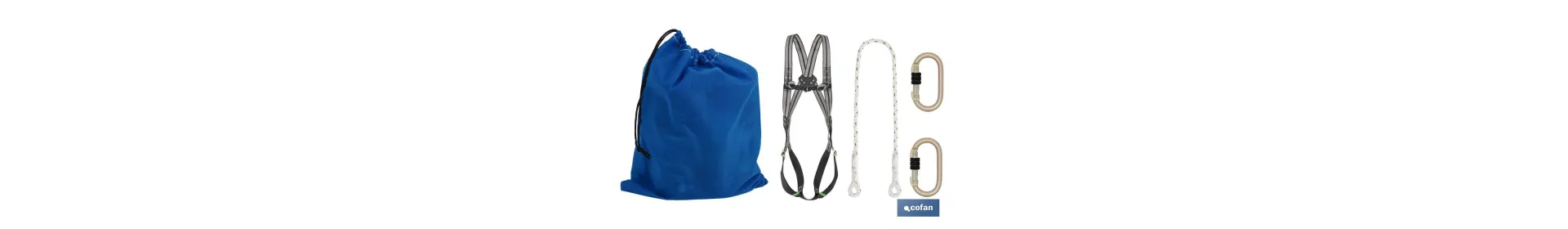 Conjunto arnés completo | 2 puntos anclaje | Cuerda seguridad | 2 mosquetones | EN 361/EN 354/EN 362