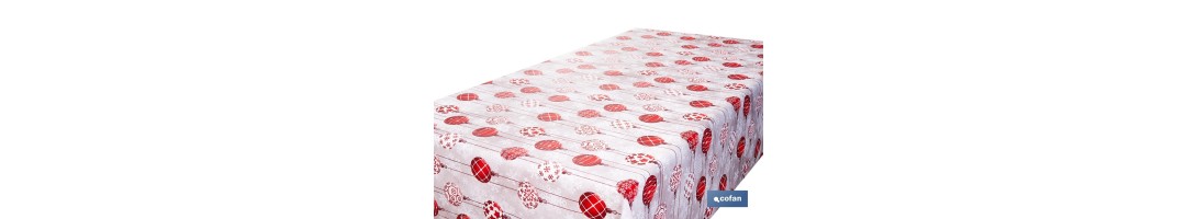 Rollo de mantel resinado antimanchas con bolas de Navidad | Materiales: 75 % algodón y 25 % poliéster | Diseño navideño, fácil 