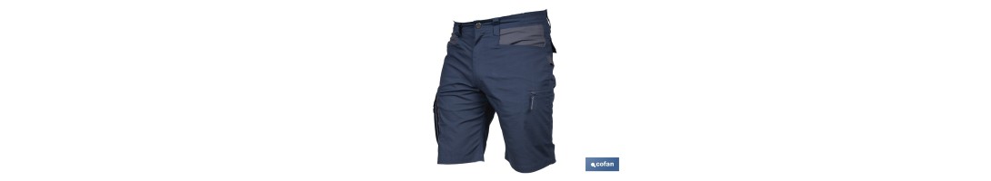 Bermudas de trabajo modelo Tyr en azul marino y negro | Elásticas, ligeras con múltiples bolsillos y protección lumbar| Materia
