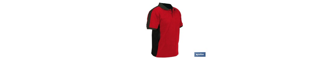 Polo de trabajo modelo Hela en rojo y negro | Cómodo y transpirable con cierre de 3 botones | Materiales: 95 % algodón y 5 % el