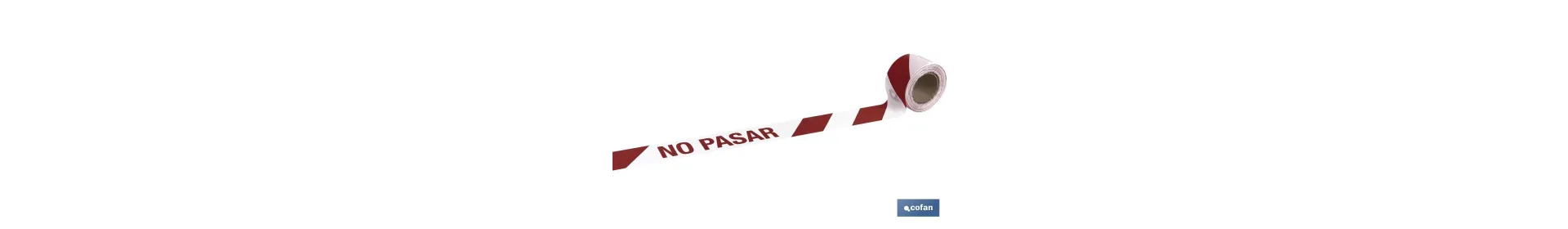 Cinta de balizamiento no adhesiva | Color: rojo y blanco | Texto: NO PASAR | Medida: 80 mm x 100 m | Galga 300