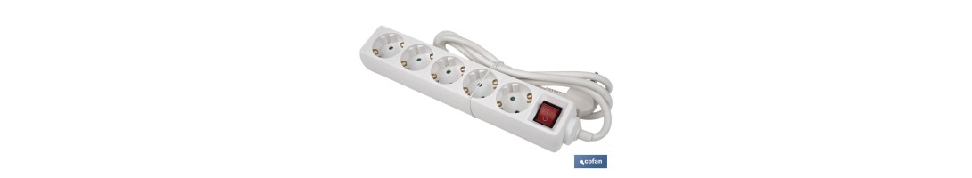 Base múltiple bipolar de 5 tomas para enchufes | Cable de 1,4 m | Interruptor de encendido