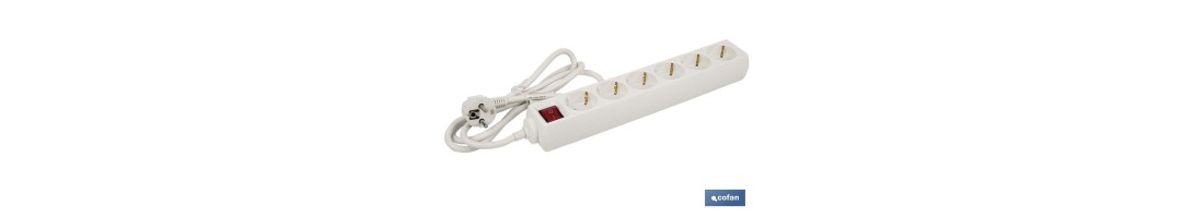 Base múltiple bipolar de 6 tomas para enchufes | Cable de 1,4 m | Interruptor de encendido