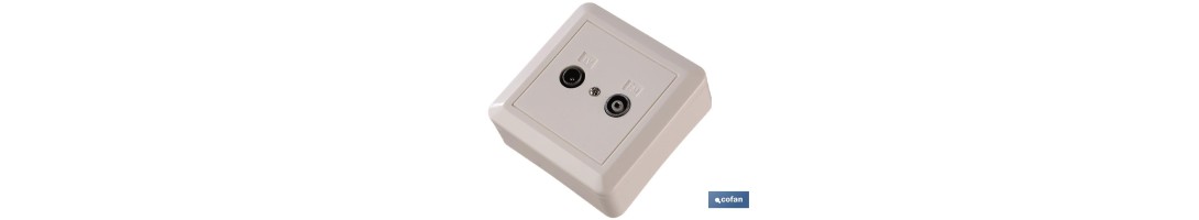 Base cuadrada para toma de Antena TV | 1 toma Hembra y 1 toma Macho | Color Blanco