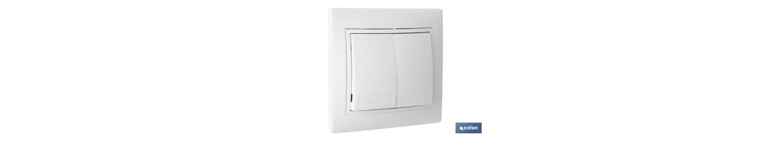 Doble Interruptor - Conmutador de empotrar | Modelo Pacific | 10 A - 250 V | Color blanco