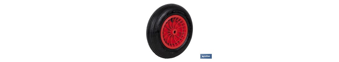 Rueda para carretilla de obra con rodamiento | Fabricada con llanta de ABS neumática | Para pesos de hasta 136 kg